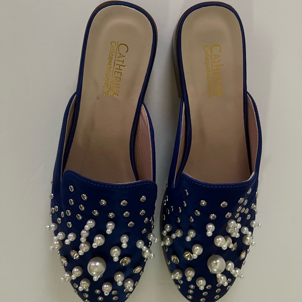 Catherine Malandrino Embellished Mules Satin Royal Blue - Picture 2 of 4